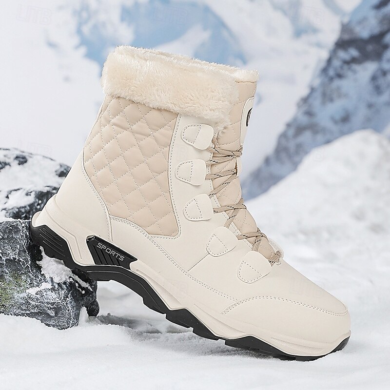 Men's Waterproof Quilted Ankle Snow Boots with Fur Collar, Warm Winter Outdoor Casual Walking Shoes2