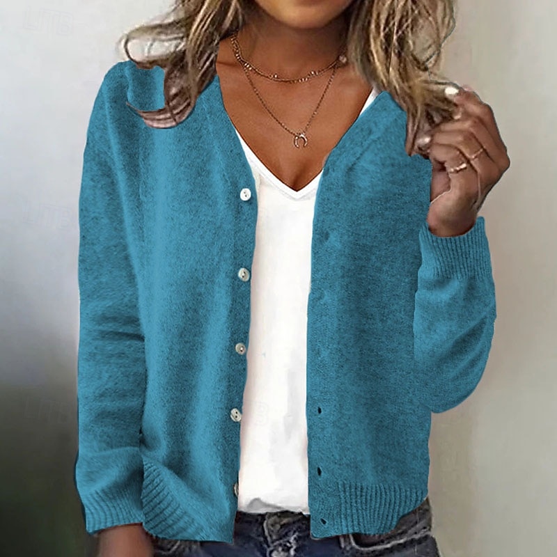 Women's Sweater Cardigan Streetwear Casual Solid Color V Neck Buttons Knitted Long Sleeve Regular Tops Knit Daily Holiday Going out Wine Red Black Fall Winter4