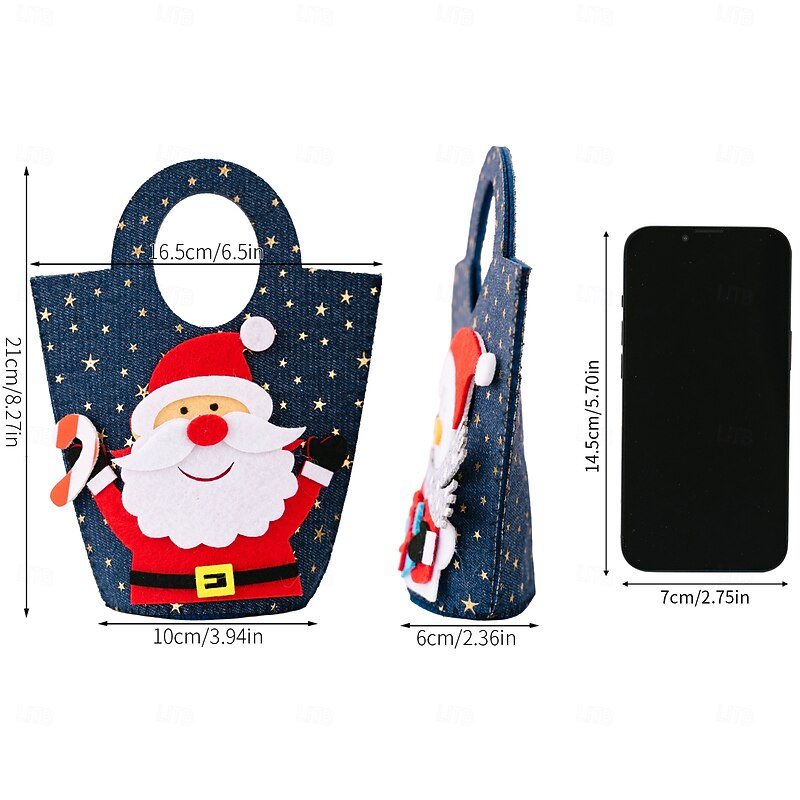 Christmas Denim Gift Bags, Creative Cartoon Tote Bags for Kids & Adults, Holiday Candy Bags and Handheld Party Favor Bags3