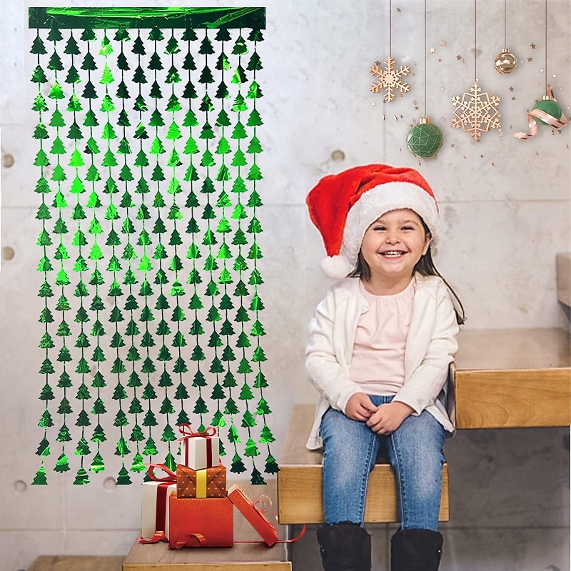 Christmas Tinsel Foil Fringe Curtain - Shiny Rain Curtain for Holiday Party Decoration, Sparkling Christmas Tree Backdrop3