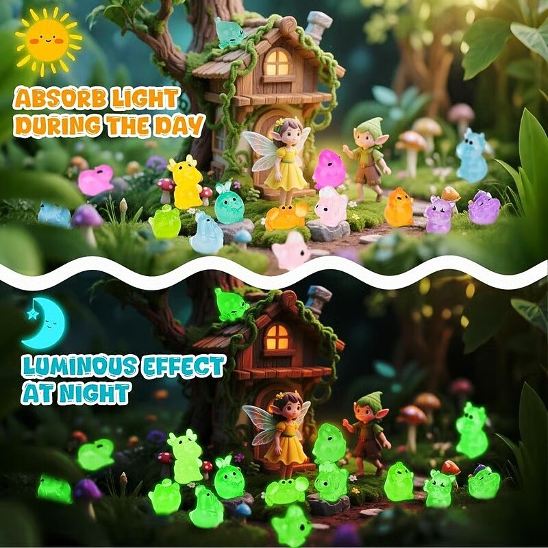 Mini Glow in The Dark Resin Animals, 50/100/200pcs Mystery Bag SetTiny Ducks, Rabbits, Cats, Turtles, and More, DIY Craft, Fairy Garden, Home Decor, Collectibles for Kids & Adults4