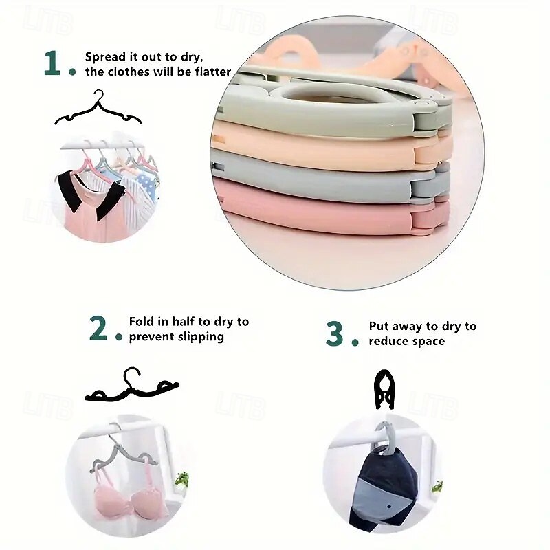 10/20 Pack Portable Folding Travel Hangers, Mixed Colors – Space-Saving Durable Plastic Clothes Hangers for Home, Retail Store & Travel Use3