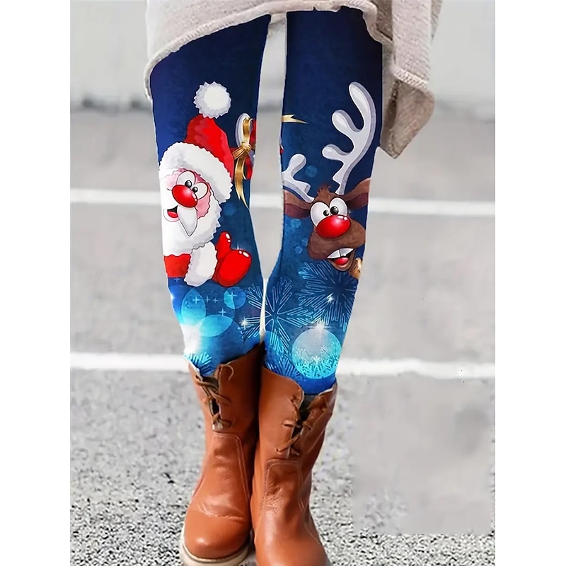 Women's Leggings Vacation Vintage Fashion Full Length High WaistPantsUgly Christmas Graphic Animal Snowman Printing Thermal Warm Soft Breathable Stretchy Formal Outdoor Vacation Violet Blue Summer3