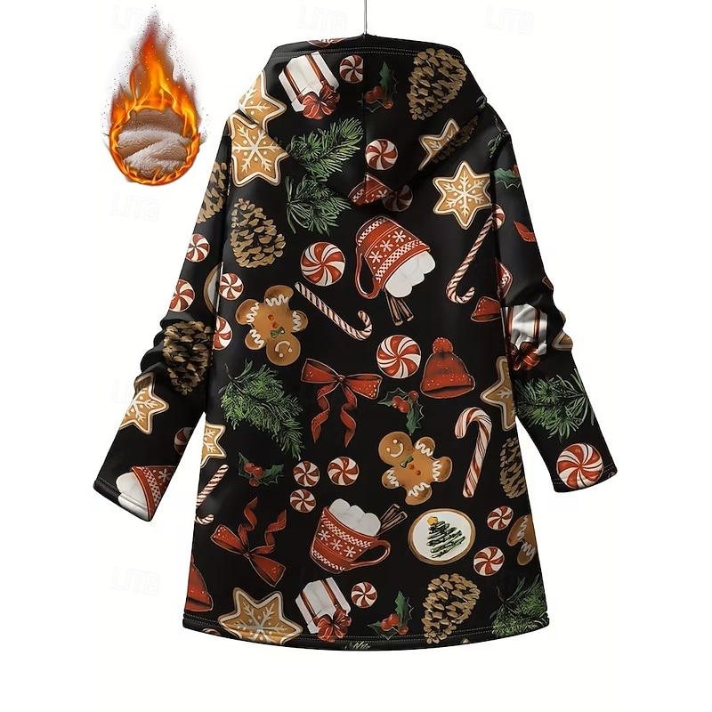 Christmas Women's Zip Up Hoodies Graphic Santa Claus Snowman Warm Punk Vintage Long Sleeve Hooded Long Tops Home Work Dailywear Print Black Spring Fall Winter2