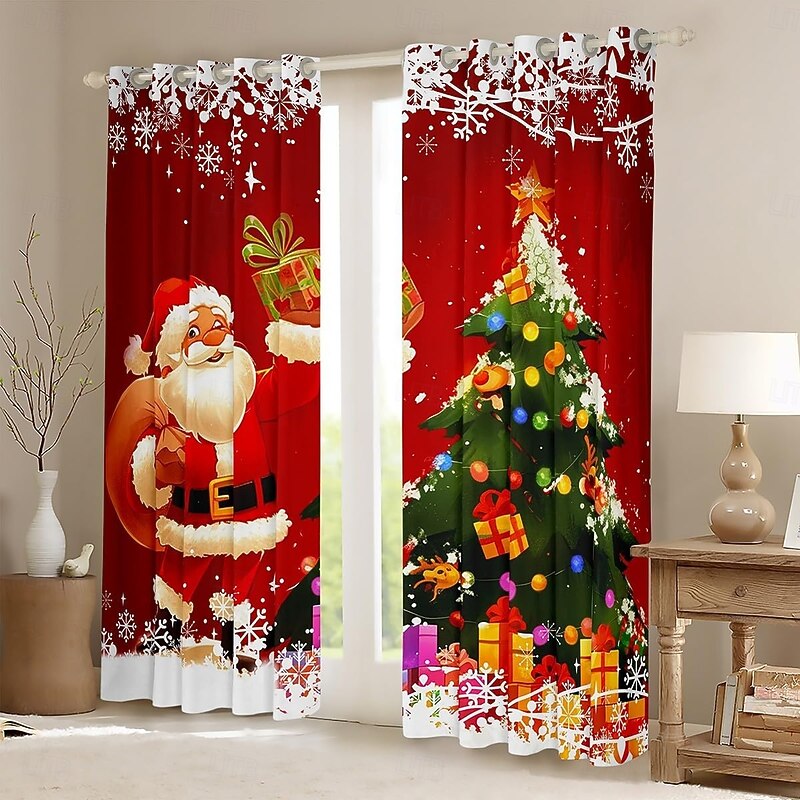 Christmas Cafe Curtains with Colorful Lights, Cartoon Printed Small Window Valance for Kitchen, Sink, Cabinet, Xmas Holiday Decorative Short Curtain3