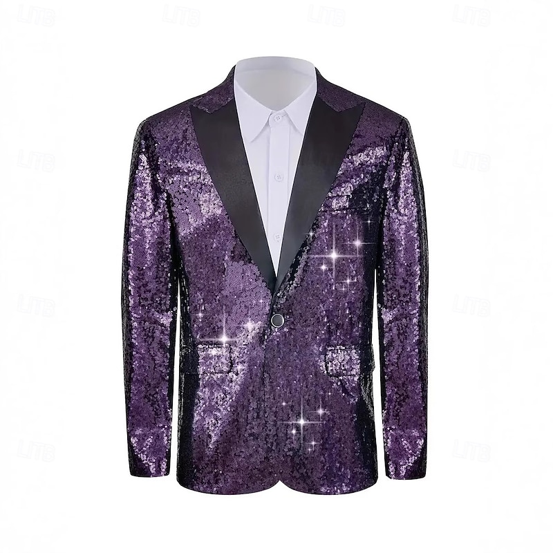 Men's Blazer Jacket Closure collar Fashion Party Sparkly Solid Colored Blazer Purple Green Slim Fit Single Breasted One-button2