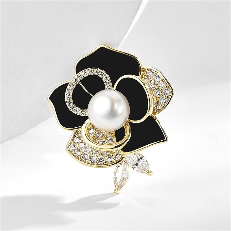 Brooches Classic Flower Fashion Cute Brooch Jewelry Black White For Wedding Party Gift Engagement Prom Festival3