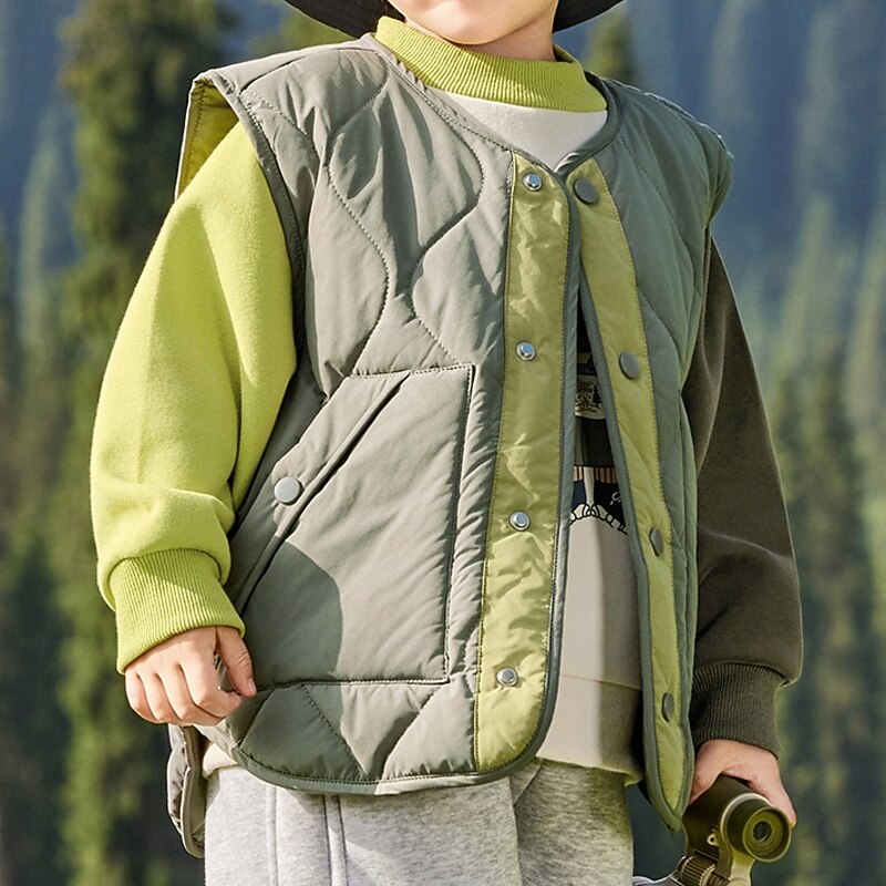 Kids Unisex Vest Coat Outerwear Color Block Sleeveless Buttons Keep Warm Soft Breathable Coat Outdoor Fashion Daily Green Fall Winter 4 years+ - Main Image