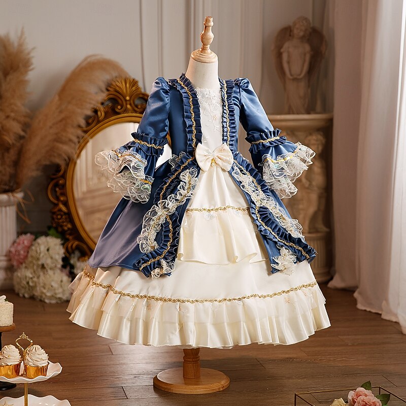 Rococo Victorian Princess Maxi Party Costume Accessories Bell Sleeve Princess Bow Retro Ball Gown Point Fancy Dress Girls' Royal Christmas Halloween Carnival Masquerade Wedding Party Festival Kid's2