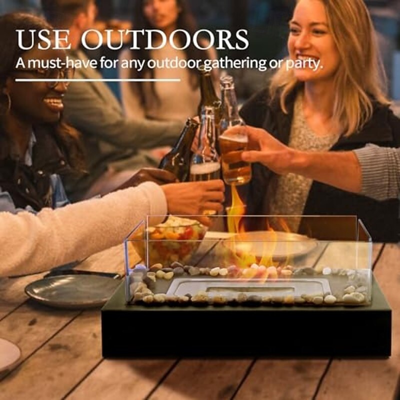 Tabletop Fire Pit - Safer Stainless Steel Small Table Fireplace with Cobblestone for Dinner Parties, Smores Maker3
