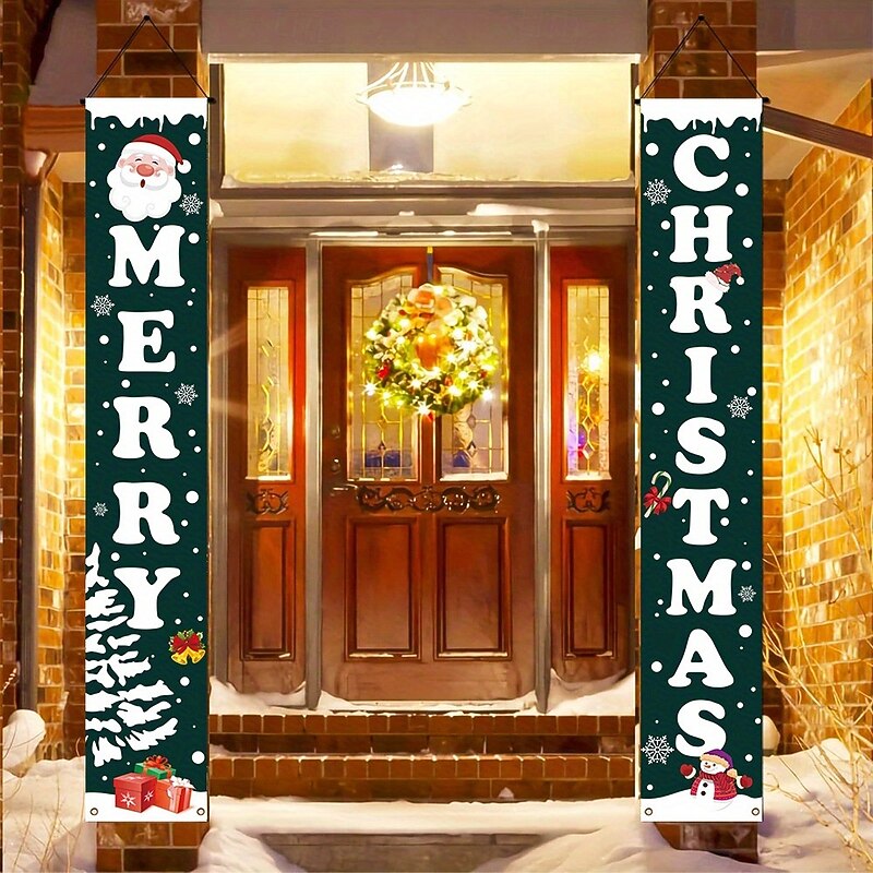 Christmas Porch Banner 2025 New Design, Holiday Door Hanging Decoration, Festive Door Couplets and Doorway Curtain2