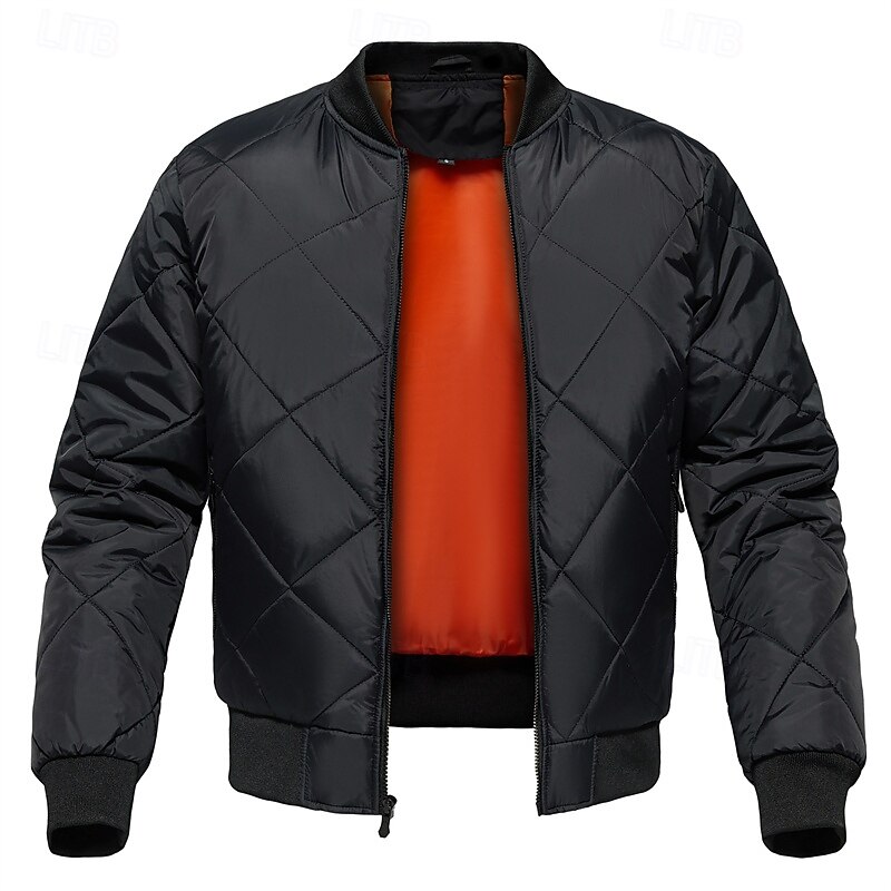 Men's Winter Coat Bomber Jacket Quilted Jacket Parka Pocket Polyster Vacation Daily Wear Date Regular Fashion Casual Comfortable Thermal Warm Fall Winter Solid / Plain Color Wine Black Brown Khaki
