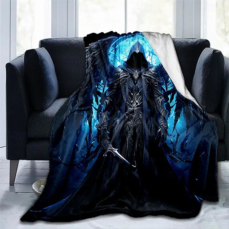 Halloween Fleece Throw Blanket for Couch Grim Reaper 3D Fantasy Dark Punk Gothic Style Party Sofa Bed Decorative Warm Blanket Home Decor