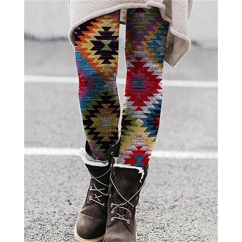 Women's Pants Trousers Leggings Cozy Leggings Streetwear Casual Full Length High Waist Geometic Elastic Waist Print Breathability Comfortable Stretchy Vacation Street Daily Wear Rainbow Spring Fall
