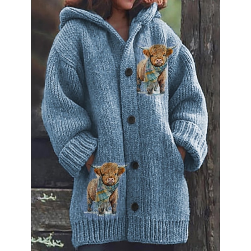 Women's Sweater Cardigan Casual Soft Graphic Ribbed Hooded Pocket Buttons Knitted Long Sleeve Long Tops Knit Outdoor Daily Weekend White Blue Fall Winter4