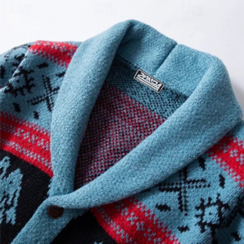 Men's Sweater Cardigan Sweater Fair Isle Sweater Ribbed Knit Regular Tops Knitted Plain Shawl Collar Vacation Fashion Casual Daily Wear Clothing Apparel Spring &  Fall Blue M L XL3