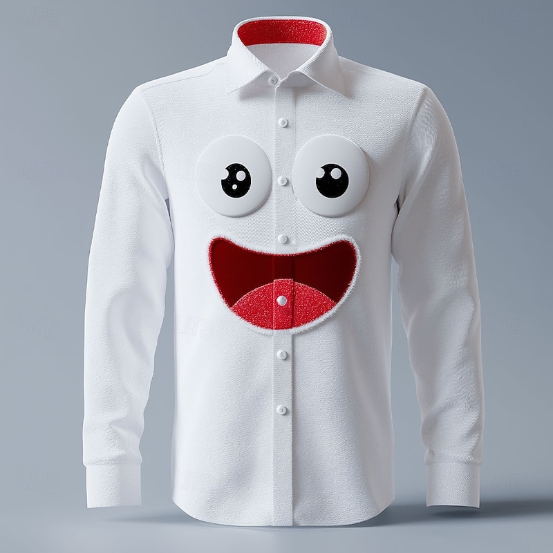 Christmas Men's 3D Cartoon Christmas Gift Awkward Face Shirt Button Up Shirt Long Sleeve Funny Outdoor Holiday Spring Fall Turndown 3D Print Collared Shirts White 1 White White 23