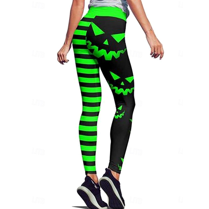 Women's Leggings Vacation Vintage Fashion Ankle-Length High WaistPantsHalloween Graphic Striped Halloween Printing Soft Breathable High Elasticity Vacation Street Causal Black Green Yellow Orange2