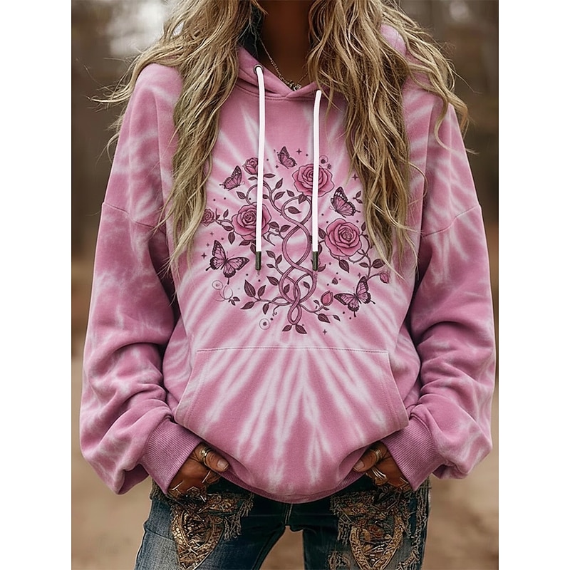 Women's Pullover Hoodies Tie Dye Fashion Streetwear Casual Long Sleeve Hooded Regular Tops Dailywear Casual Sports Drawstring Pocket Print Pink Purple Green Spring Fall3