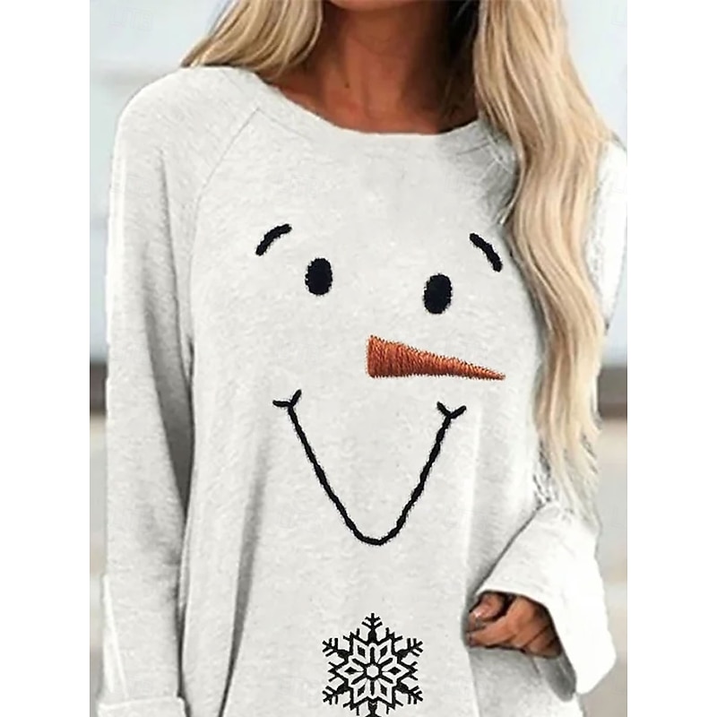 Christmas Women's T Shirt Graphic Snowman Vintage Stylish Classic Long Sleeve Crew Neck Long Tops Daily Going out Weekend Print White Spring Fall Winter2