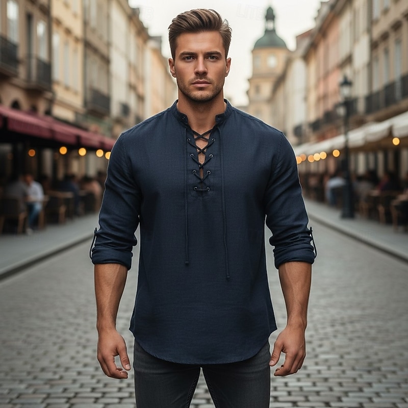 Retro Vintage Medieval Renaissance Fancy Costume Shirt Pirate Viking Fancy Dress Men's Viking Pirate Halloween Carnival Performance LARP Ren Faire Adults' Shirt