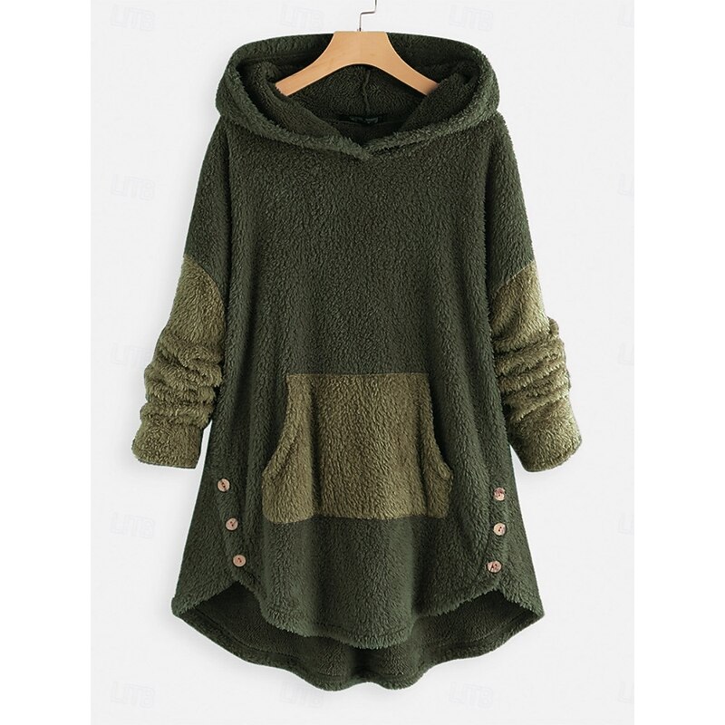 Women's Pullover Hoodie Sweatshirt Color Block Casual Long Sleeve Hooded Regular Tops Street Dailywear Pocket Buttons Pink Green Coffee Gray Fall Winter4