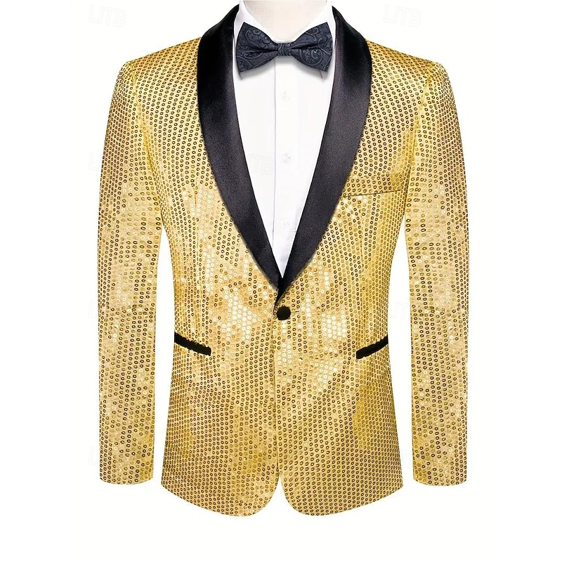 Men Blazer Jacket Party Formal All Seasons Sequin Solid Color Single Breasted One-button Blazer Silver Gold Green2