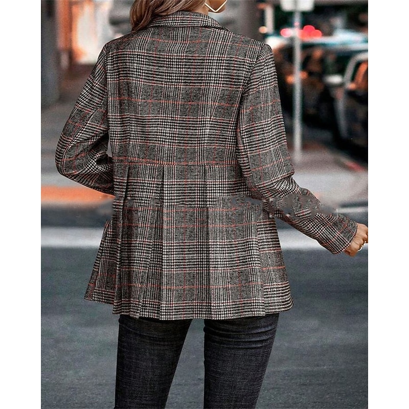 Women's Blazer Comfortable Buttons Elegant Fashion Outdoor Lattice Going out Casual Daily Weekend Cardigan Regular Lapel Regular Fit Long Sleeve Outerwear Black Orange Spring Fall3