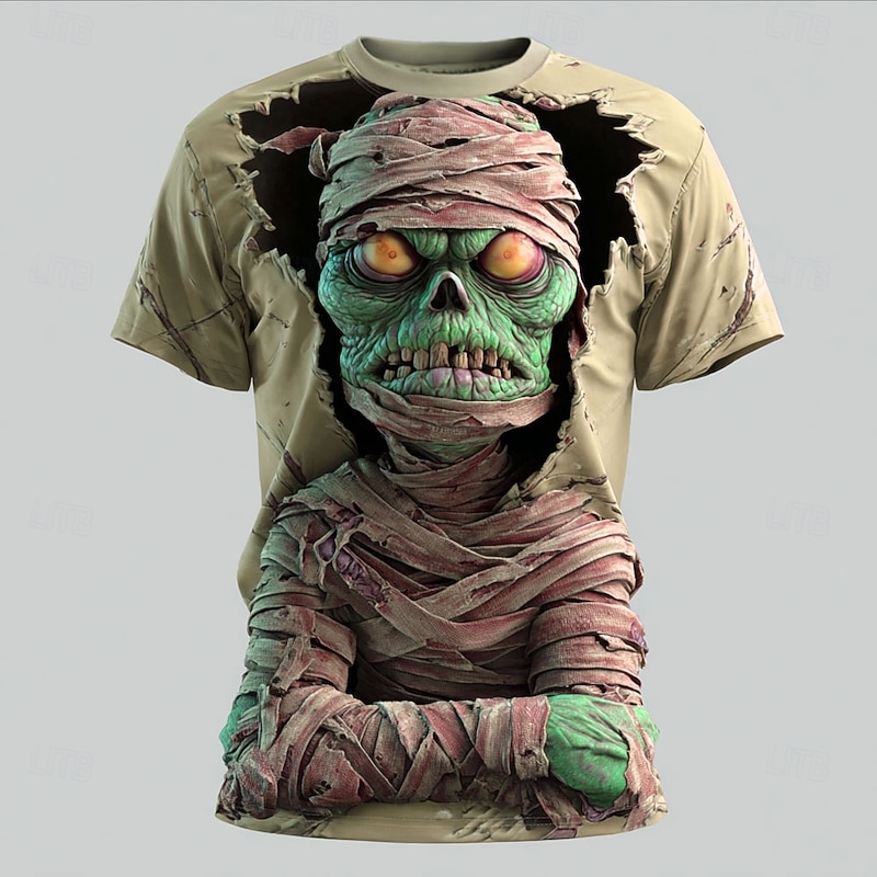 Halloween Men's Optical Illusion Zombies 3D T Shirt Short Sleeve T shirt 3D Print Crew Neck Shirt Exaggerated Designer Horror Party Street Club Blue Purple Brown Summer Spring All Seasons Clothing2