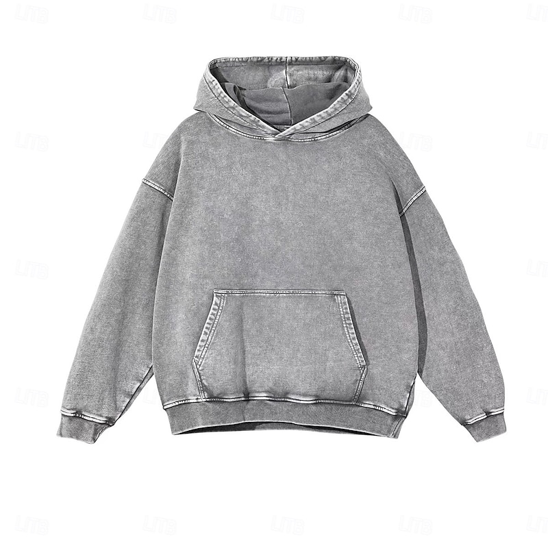 Men's Pullover Hoodie Sweatshirt Distressed Hoodie Black Purple Gray Hooded Plain Pocket Casual Daily Going out Polyester Streetwear Casual Fall & Winter Clothing Apparel Hoodies Sweatshirts4