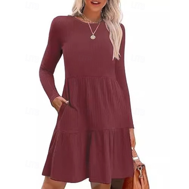 Women's Mini Dress Sweater Dress Casual Dress Modern Outdoor Daily Going out Regular Fit Plain Long Sleeve Crew Neck Wine Brown Green Grey Spring Fall4
