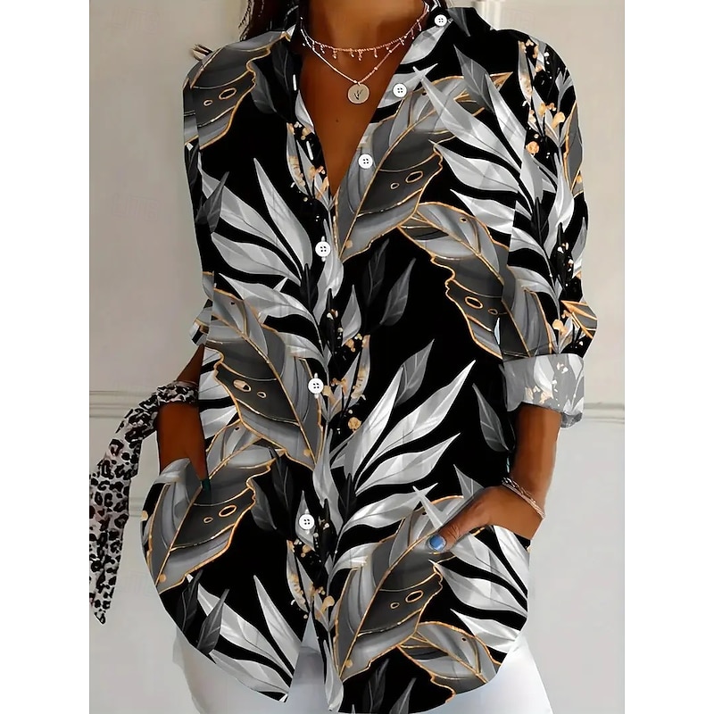 Women's Shirt Blouse Graphic Daily Stylish Retro Vintage Long Sleeve 3/4 Length Sleeve Shirt Collar Long Tops Daily Holiday Going out Buttons Black Red Brown Green Spring Fall Winter Spring, Fall