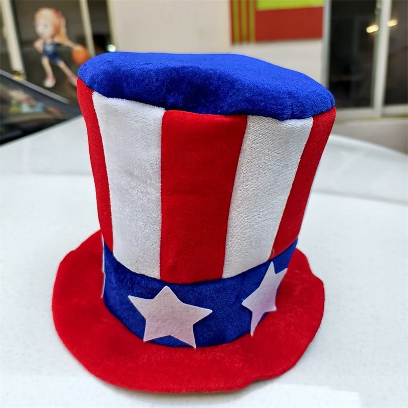 Men's Sun Hat Bowler Hat Top Hat Red Blue Polyester Fashion Casual Street Daily American US Flag Sunscreen Breathable