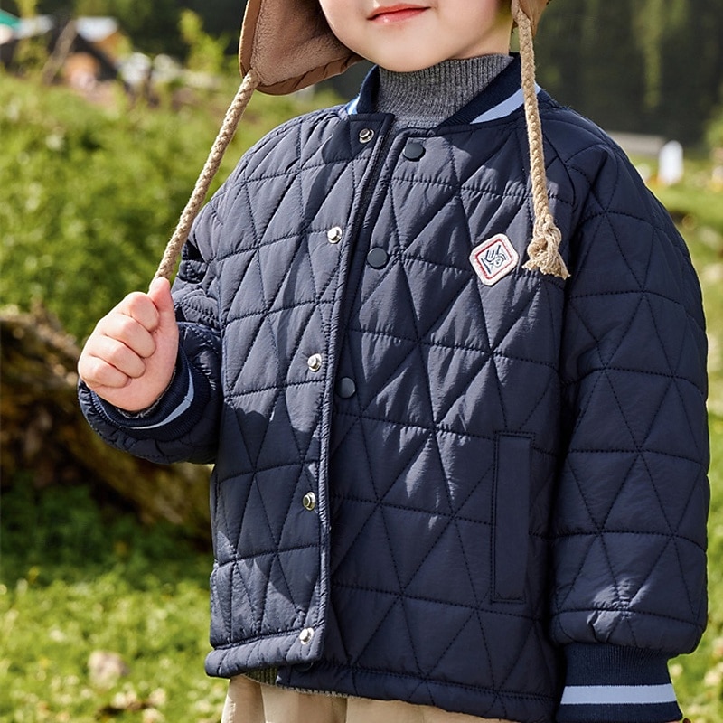 Kids Unisex Down Jacket Puffer Jacket Outerwear Solid Color Long Sleeve Pocket Lightweight Comfort Buttons Keep Warm Coat Outdoor Daily Basic Blue Spring Fall 4 years+