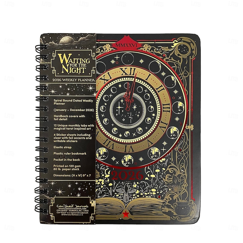 Waiting for the Night 2026 Spiral Wall Calendar, Dated January-December 2026, 12 Unique Monthly Spreads, Gothic Tarot Card-Inspired Artwork3