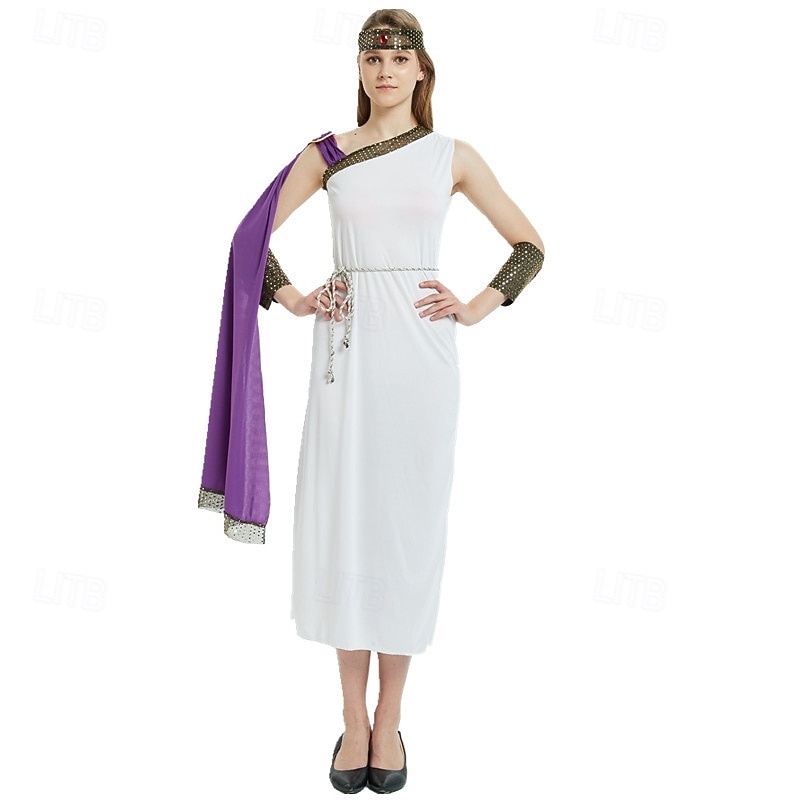 Ancient Greek Roman Dress Fancy Costume Chiton Goddess Fancy Dress Women's Fantasy Halloween Carnival Performance Adults Dress Belt Headband3