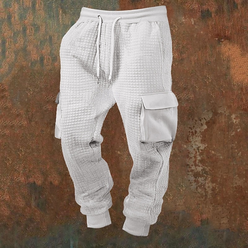 Men's Sweatpants Joggers Trousers Waffle Pants Drawstring Pocket Elastic Waist Plain Comfort Sports Outdoor Daily Fashion Casual Black White Micro-elastic2