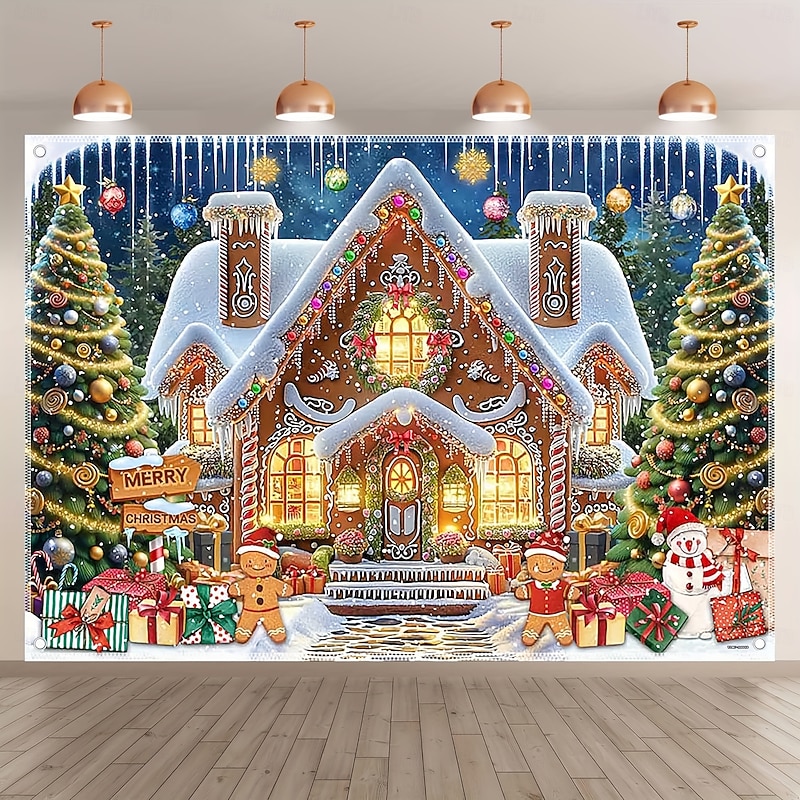 Christmas Outdoor Snow Scene Tapestry, Holiday Wall Hanging Background, Decorative Backdrop for Bedroom, Living Room, or Party3