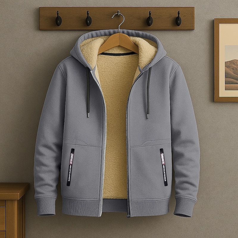 Men's Hoodie Full Zip Hoodie Fleece Hoodie Fleece lined Hoodie Black White Army Green Burgundy Navy Blue Hooded Plain Patchwork Sports & Outdoor Casual Daily Streetwear Cool Sportswear Fall Winter