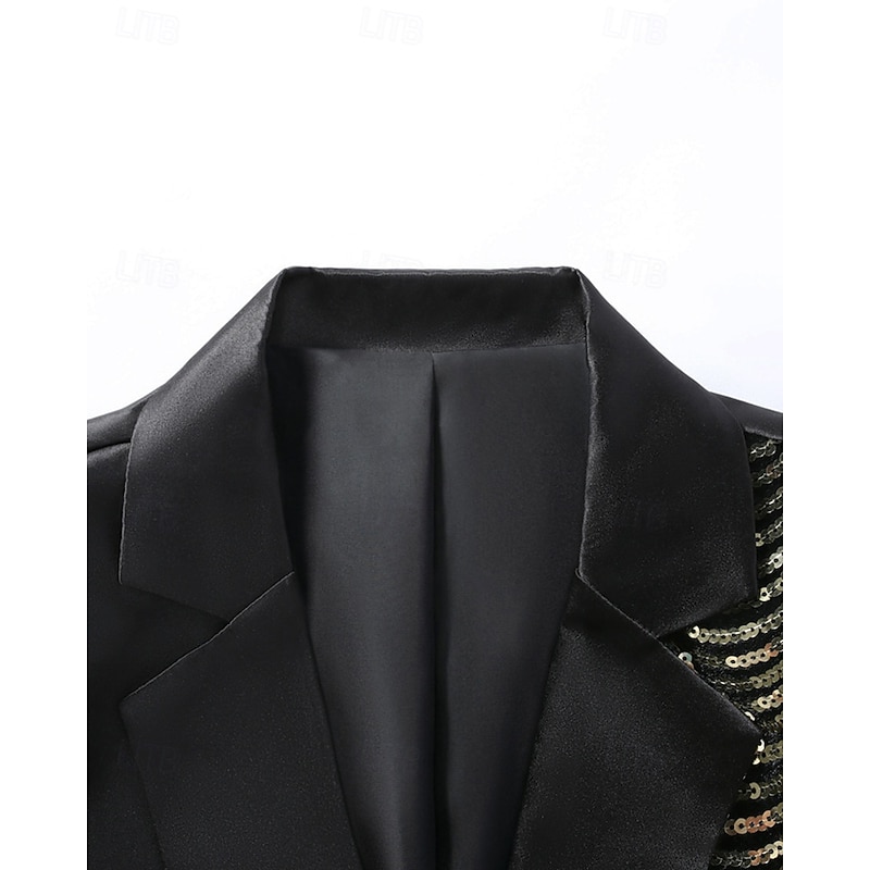 Men's Blazer Business Cocktail Party Wedding Party Fashion Casual Spring Fall Polyester Color Block Pocket Buttons Comfortable Single Breasted Blazer Gold4