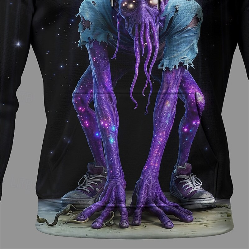 Halloween Men's Monster Hoodie Fashion Daily Hooded Vacation Party Streetwear Black Drawstring Printing Fall Winter Designer3