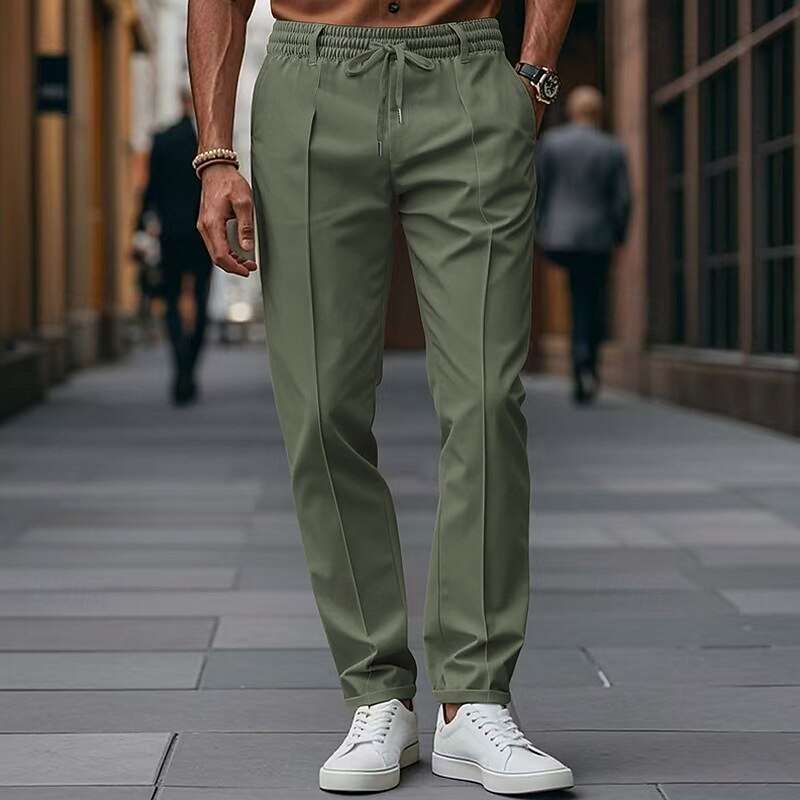 Men's Trousers Dress Pants Slacks Casual Pants Pleated Pants Drawstring Elastic Waist Plain Comfort Full Length Party Business Daily Fashion Streetwear Black Brown Inelastic4