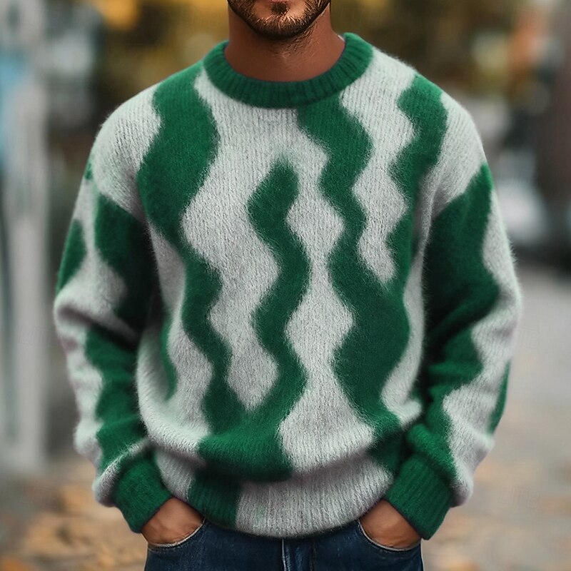 Men's Lines / Waves Pullover Sweater Jumper Knitwear Crewneck Casual Vacation Street Daily 3D Print Knitting Keep Warm Long Sleeve Spring Fall Winter Black Red Blue4