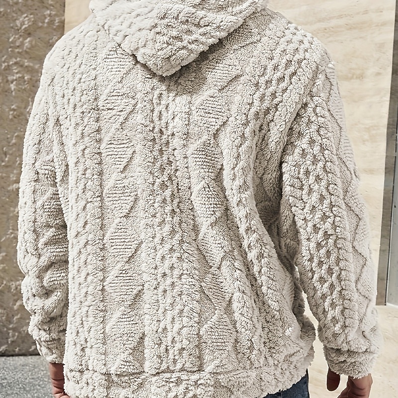 Men's Jacquard Hoodie Fleece Hoodie Beige Hooded Plain Patchwork Color Block Textured Sports & Outdoor Casual Daily Streetwear Cool Sportswear Winter Clothing Apparel Hoodies Sweatshirts2