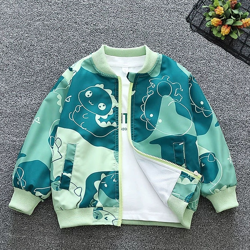 Kids Unisex Baseball Jackets Outerwear Color Block Long Sleeve Zipper Comfort Soft Coat Outdoor Fashion Daily Green Spring Fall 4 years+3