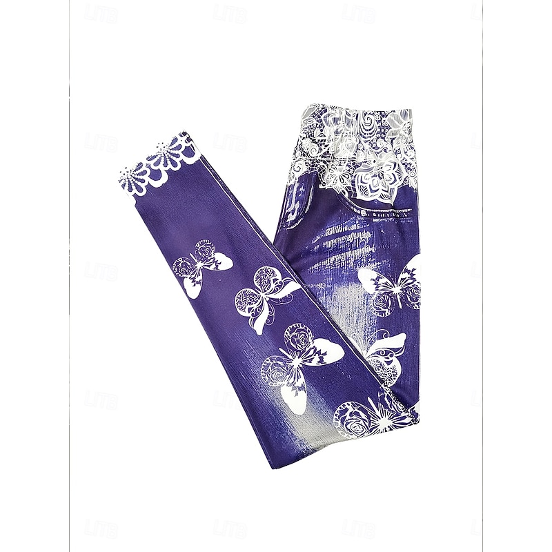 Women's Leggings Vacation Vintage Fashion Full Length High Waist Floral Graphic Butterfly Printing Thermal Warm Soft Breathable High Elasticity Vacation Street Casual Violet Spring Fall Winter Slim2