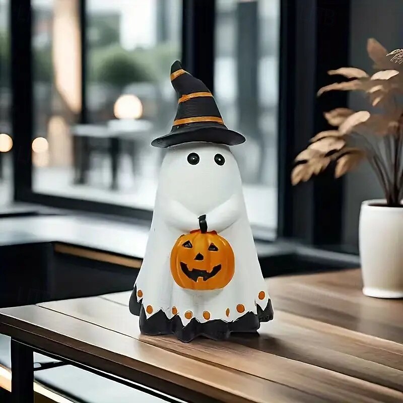 Halloween Witch Hat Pumpkin Statue Cartoon Spooky Resin Ghost Ornament for Home Decor Indoor Shelf Table Decor Perfect for Parties, Home, Garden, or Witch Brewing Display2