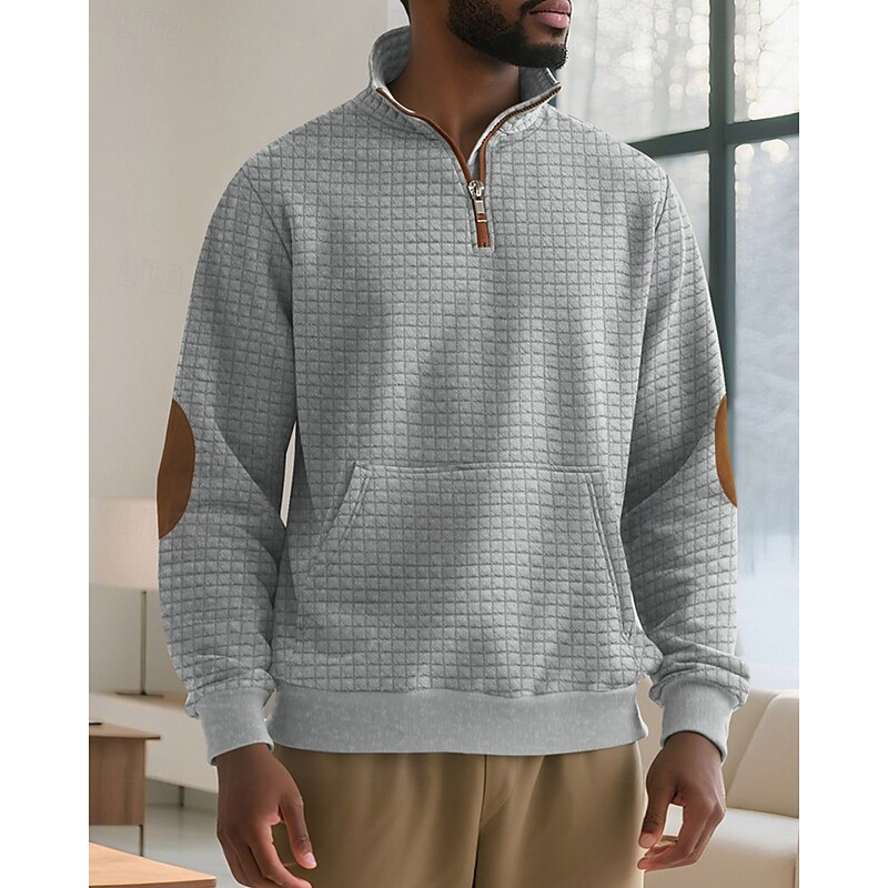 Men's Sweatshirt Quarter Zip Sweatshirt Black Navy Blue Khaki Gray Half Zip Color Block Jacquard Patchwork Zipper Sports & Outdoor Daily Holiday Polyester Streetwear Basic Casual Spring Fall Clothing2