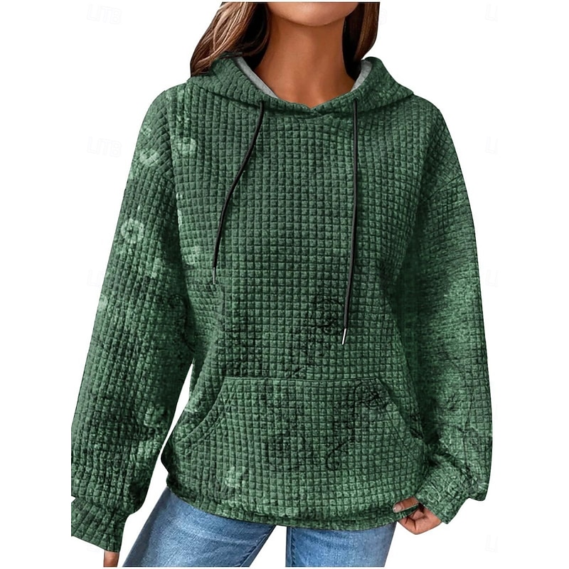 Women's Pullover Hoodie Sweatshirt Striped Casual Long Sleeve Hooded Regular Tops Street Dailywear Pocket Print White Dark Green Purple Green Fall Winter2