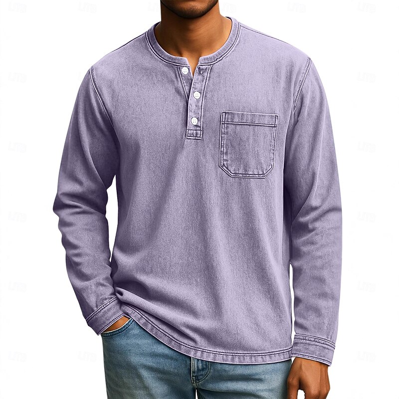 Men's Henley Shirt T shirt Tee Long Sleeve Vintage Solid Retro Vintage Casual Vintage Style Henley Casual Spring Fall All Seasons Black Pink Gray Henley T-Shirt4